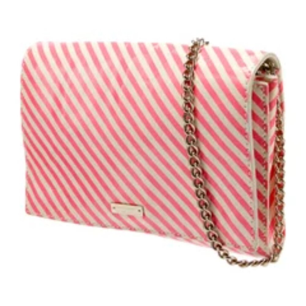 🎀 Kate Spade Pink & White Stripe Patent Leather Purse – Gold Chain & Dust Bag –